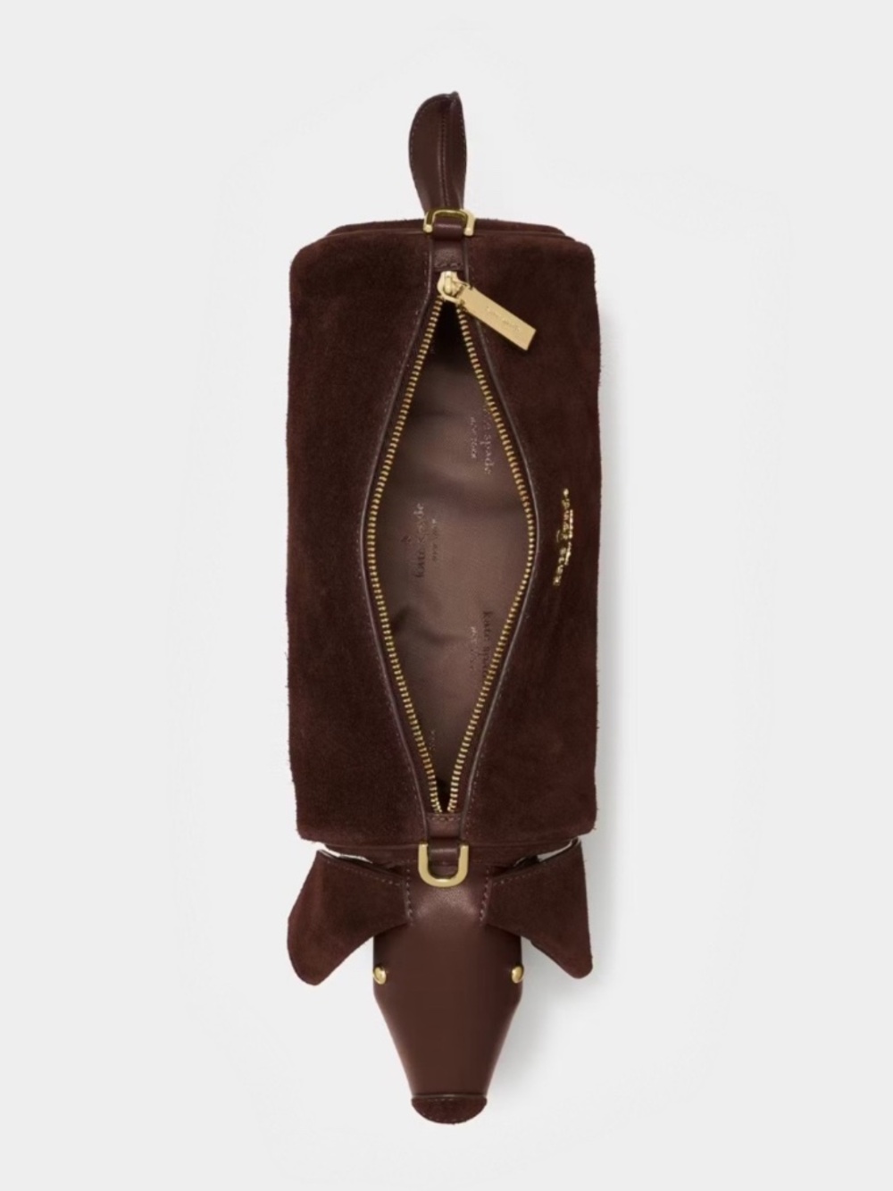 Kate Spade New York Charlie Dachshund Dog Suede Crossbody Bag Brown NWT - Picture 4 of 5